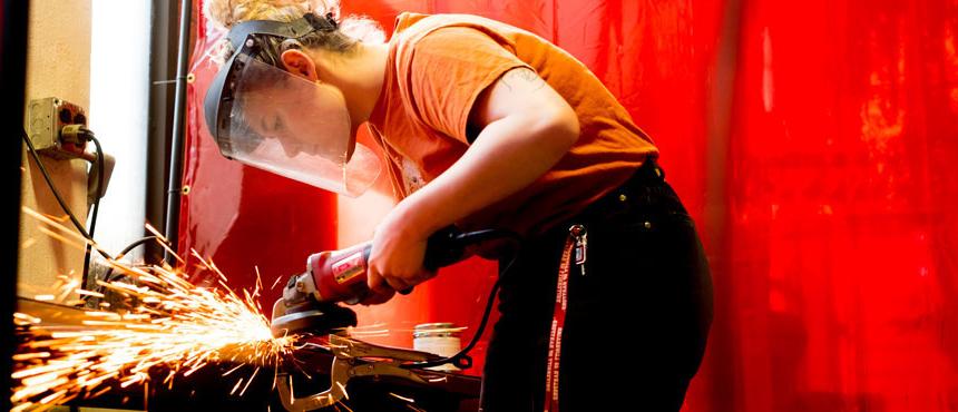 Student using welding equipment at the Hartford Art School